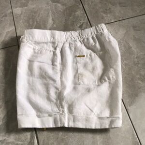 COMPANY Ellen Tracy Women 100% Linen Pull Up Flat Front White Shorts | L